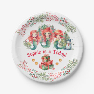 Weihnachts-Mermaid Geburtstagspapier Plakat Pappteller