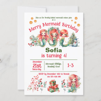 Weihnachts-Mermaid Geburtstagsparty Einladung