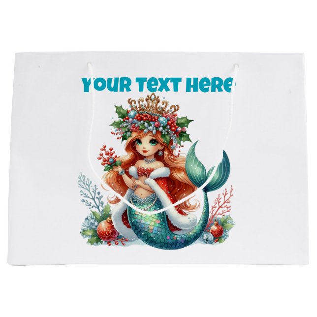 Weihnachts-Mermaid-Geschenktasche - Bearbeitbarer  Große Geschenktüte (Vorderseite)