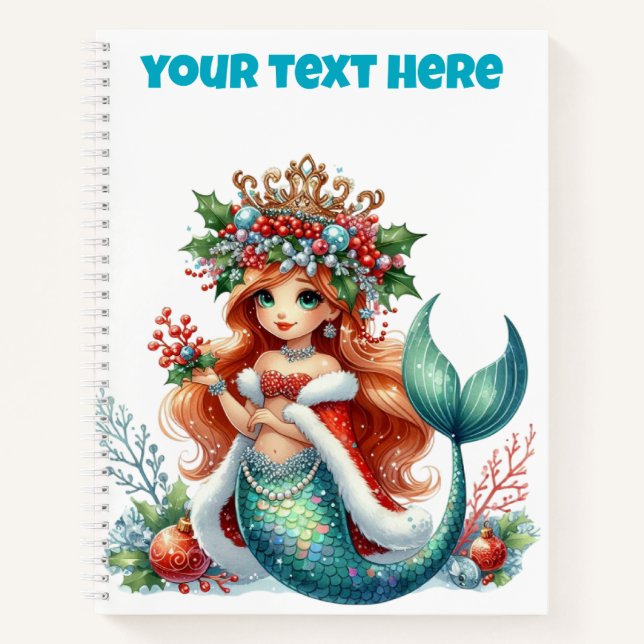 Weihnachts-Mermaid-SpiralNotebook - bearbeitbarer  Notizbuch (Vorderseite)