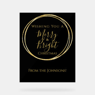 Weihnachts-Merry-Bright Black Gold Party Acrylschild