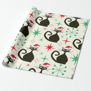 Weihnachts-Mid-Century-Retro-Atomkatzen Geschenkpapier