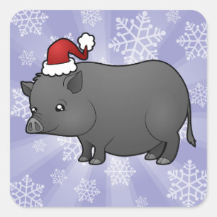 Weihnachts-Miniaturschwein Quadratischer Aufkleber