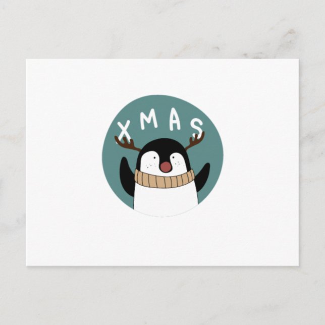 Weihnachts-Minimal-Pinguin | Der Winter kommt Postkarte (Vorderseite)