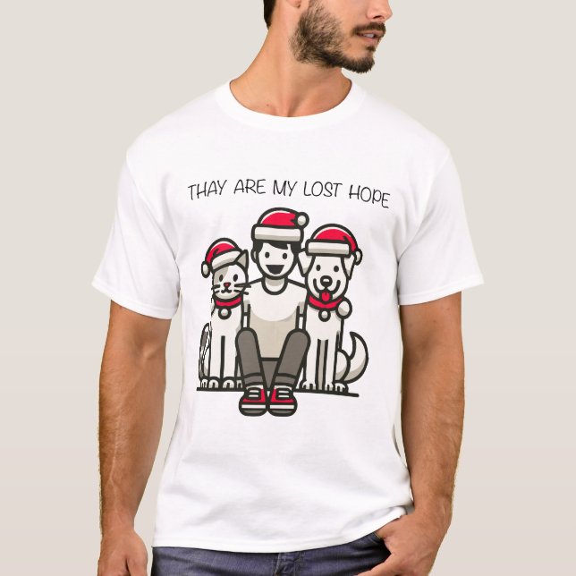 Weihnachts-minimalistische Haustierfamilie letzte  T-Shirt (Vorderseite)
