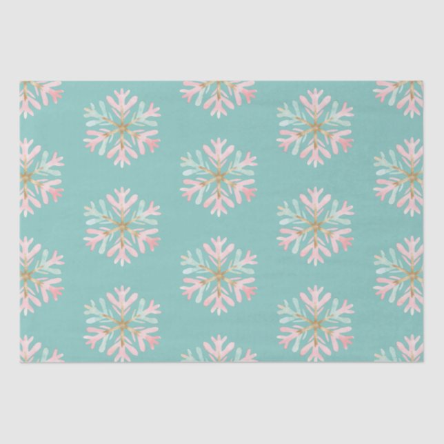 Weihnachts-Minze-Rosa-Schneeflocken Seidenpapier (Vorderseite)