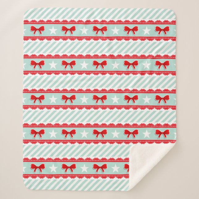 Weihnachts-Minze Streifen Red Bows Sterne Muster Sherpadecke (Vorderseite)