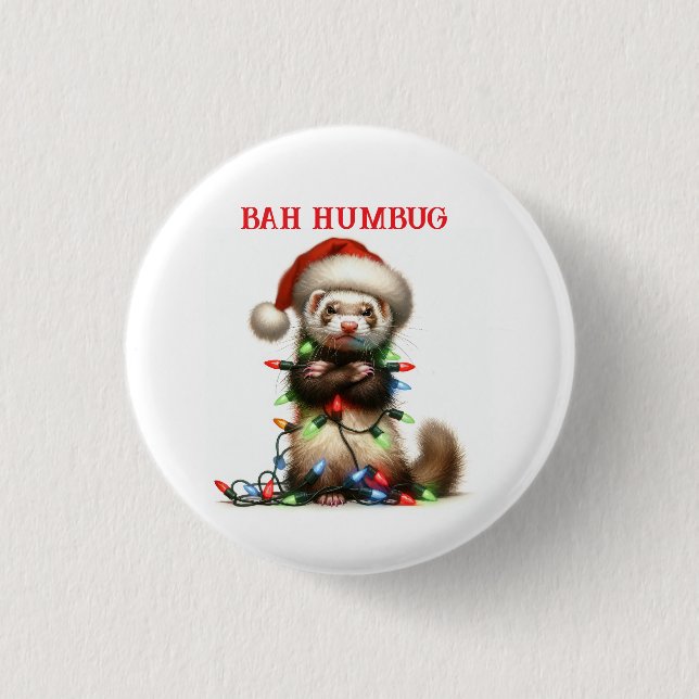 Weihnachts Mischief Ferret in Weihnachtslicht Button (Vorderseite)