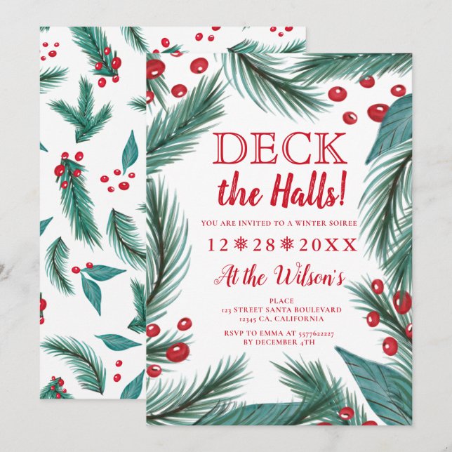 Weihnachts-Mistletodecks in den Hallen Einladung (Vorne/Hinten)