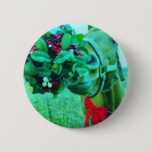 Weihnachts-Mistletoe Aquamarin Button