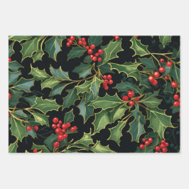 Weihnachts-Mistletoe, Holly-Blätter, Berries Geschenkpapier Set