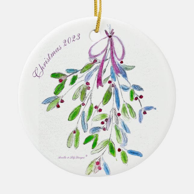 Weihnachts-Mistletoe mit Gedicht Keramik Ornament (Vorne)