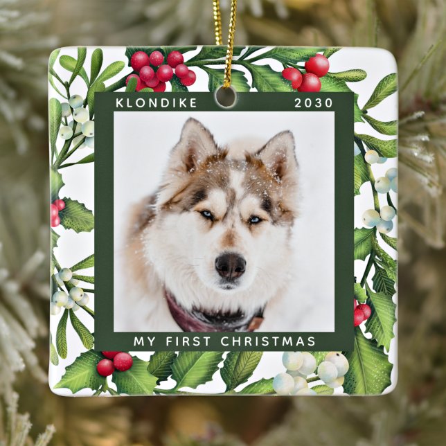 Weihnachts Mistletoe Personalisiert Hunde Hund Fot Keramikornament (Von Creator hochgeladen)