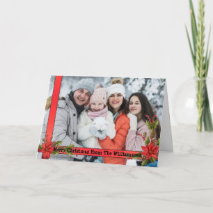 Weihnachts-Mistletoe Rotes Band-Rahmen-Foto Feiertagskarte