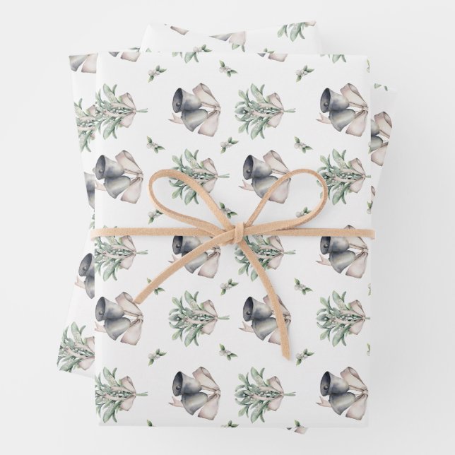 Weihnachts-Mistletoe und Silberglocken Geschenkpapier Set (Beispiel)