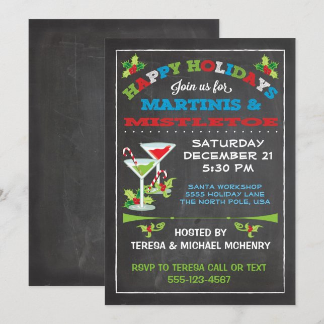 Weihnachts-Mistletouren und Martinis-PARTY Einladung (Vorne/Hinten)