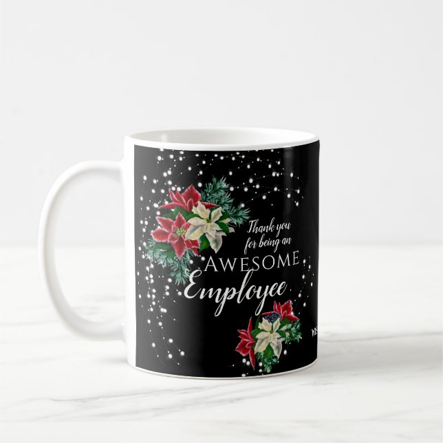 Weihnachts-Mitarbeiteraufwertung Floral Black Kaffeetasse (Links)
