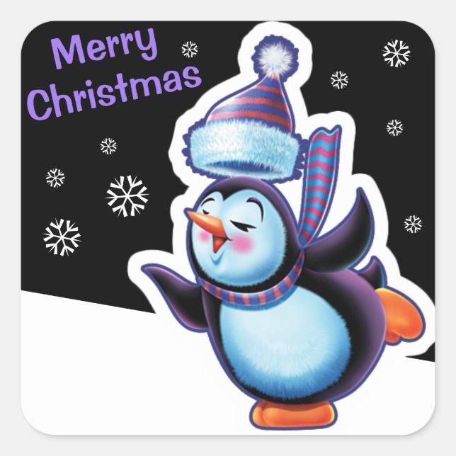 Weihnachts Mitternachtsquadrat Aufkleber Pinguin S (Vorderseite)