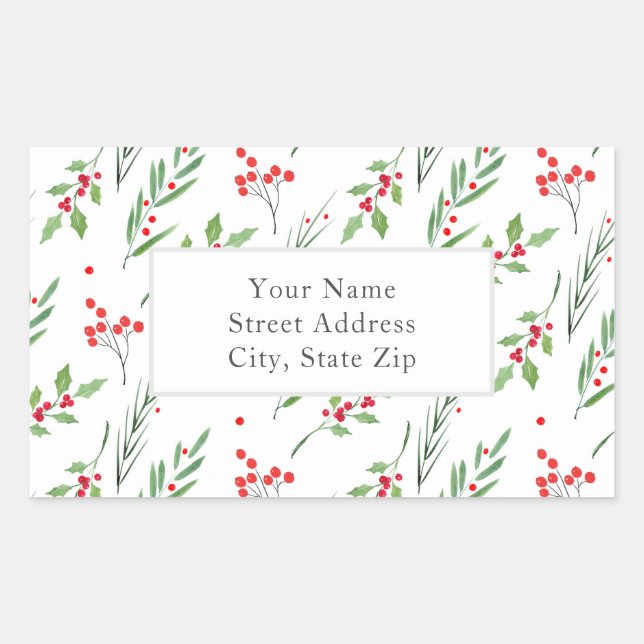 Weihnachts-Mixed Botanisches Muster-Label Rechteckiger Aufkleber (Vorderseite)