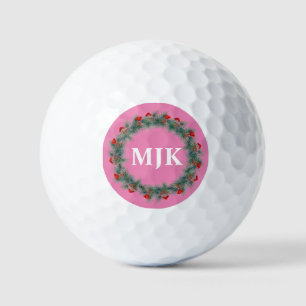 Weihnachts Monogram Pink Golf Ball