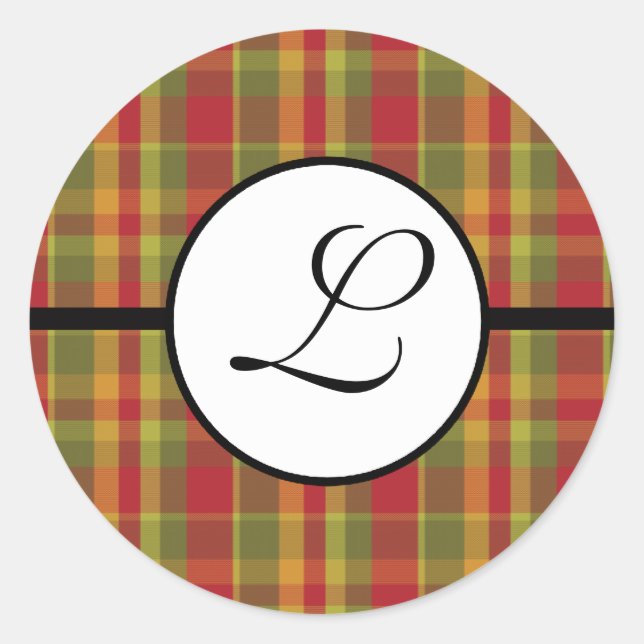 Weihnachts Monogram Sticker Kariert Red Green Tan (Vorderseite)