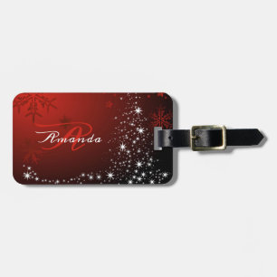 Weihnachts Monogram White Stars Tree Rote Schneefl Gepäckanhänger