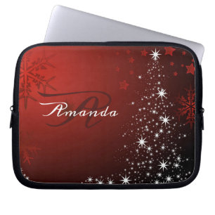 Weihnachts Monogram White Stars Tree Rote Schneefl Laptopschutzhülle