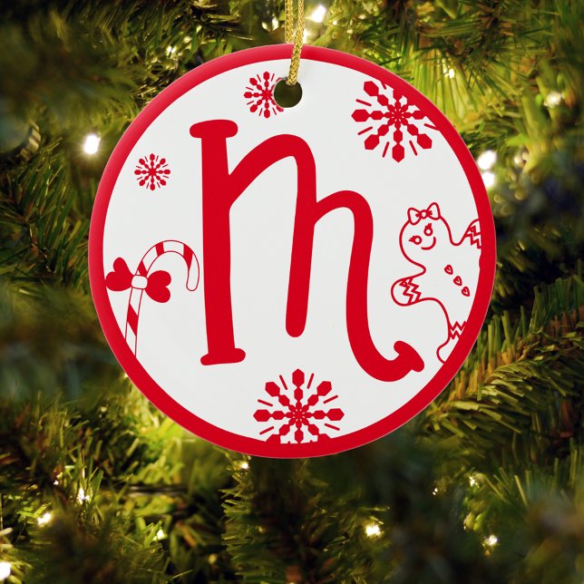 Weihnachts-Monogramm-Buchstaben M rot Keramik Ornament (Von Creator hochgeladen)
