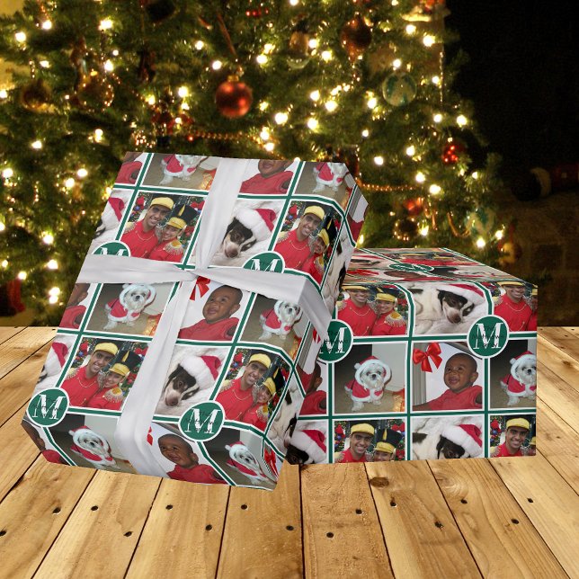 Weihnachts-Monogramm Grün Erstellen Sie Ihr eigene Geschenkpapier (Von Creator hochgeladen)