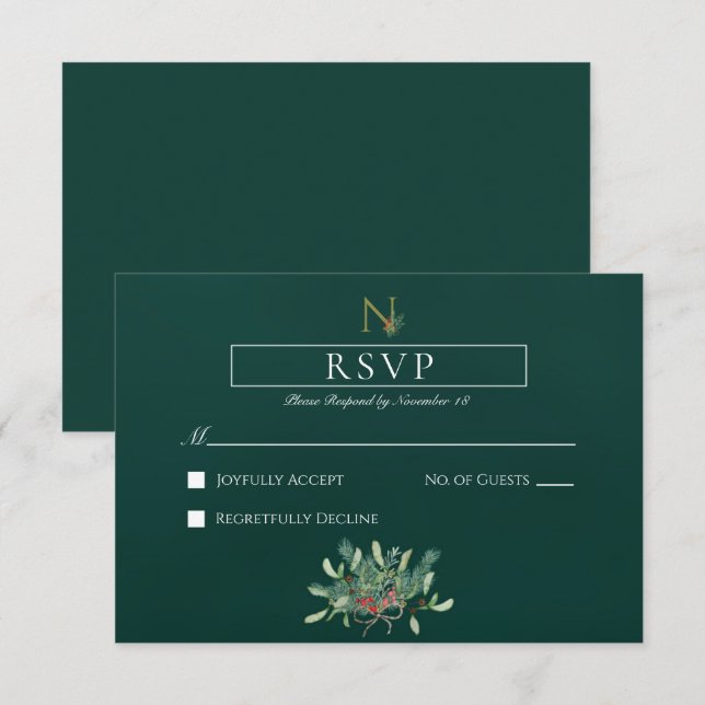 Weihnachts-Monogramm-Hochzeit RSVP Karte (Vorne/Hinten)