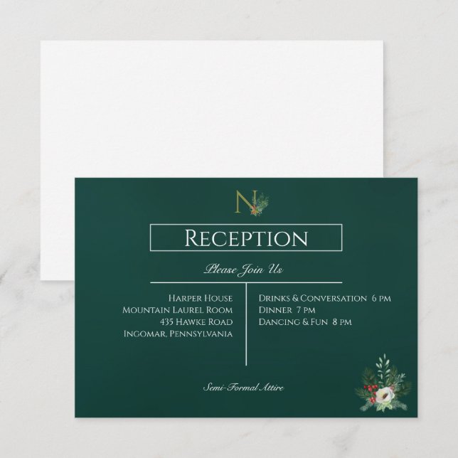 Weihnachts-Monogramm-Hochzeitsempfang Begleitkarte (Vorne/Hinten)