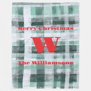 Weihnachts-Monogramm kariert Tartan-Rot Fleecedecke