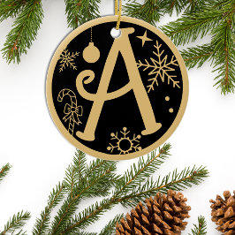 Weihnachts Monogramm Letter A Gold Black Keramik Ornament