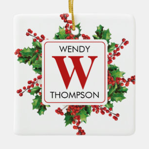 Weihnachts-Monogramm Rot & Grün Keramikornament