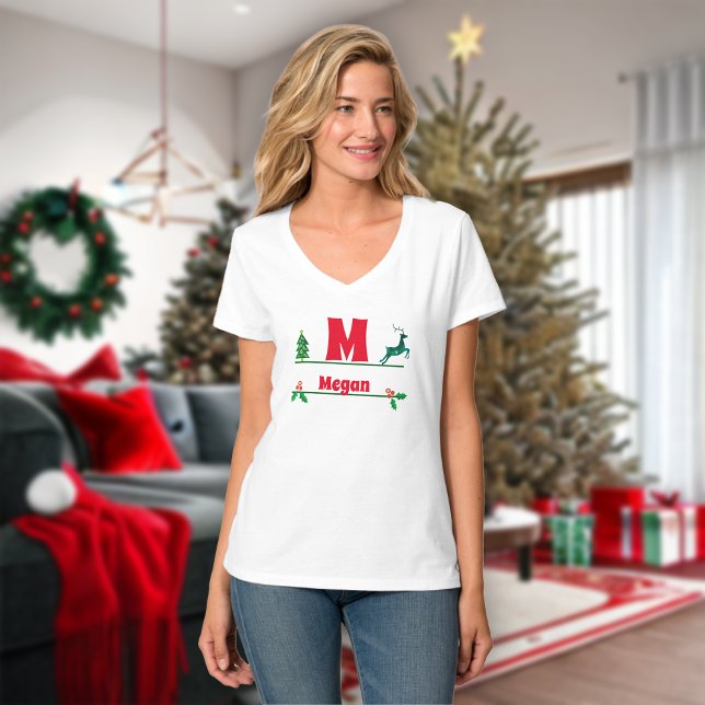 Weihnachts-Monogramm und Name Frauen T-Shirt (Von Creator hochgeladen)