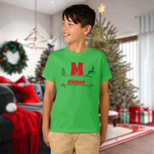 Weihnachts-Monogramm und Name-Kinder T-Shirt