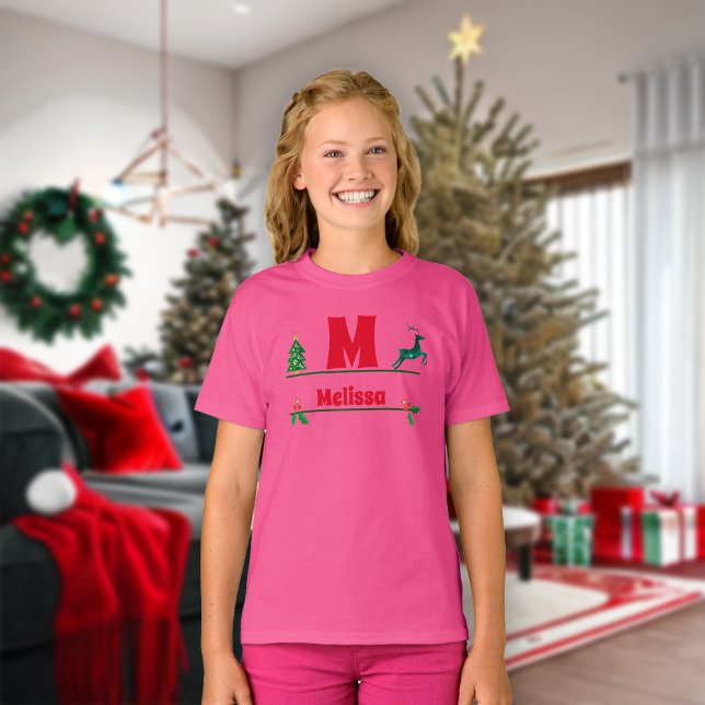 Weihnachts-Monogramm und Name-Kinder T-Shirt (Von Creator hochgeladen)