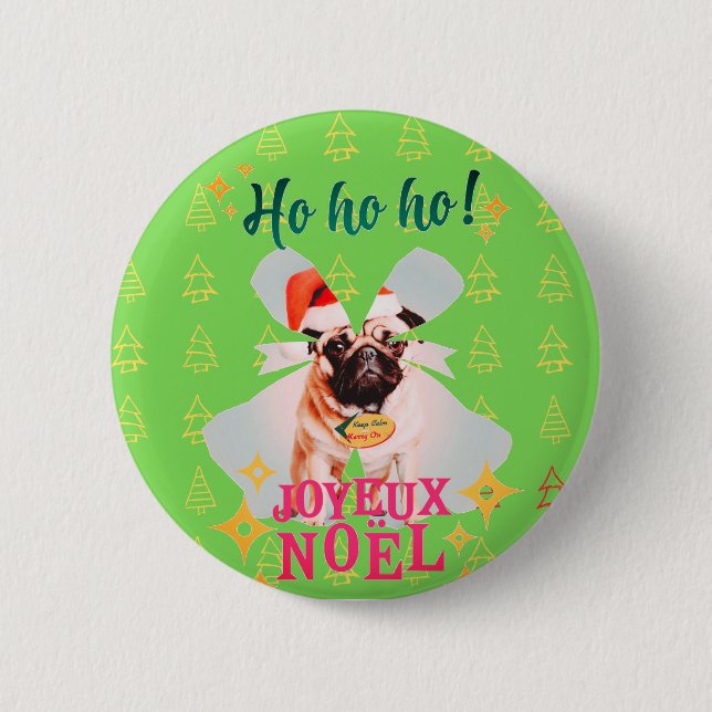 Weihnachts-Mops Button (Vorderseite)