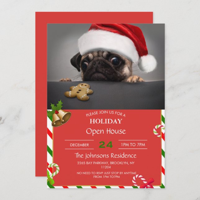 Weihnachts-Mops Einladung (Vorne/Hinten)