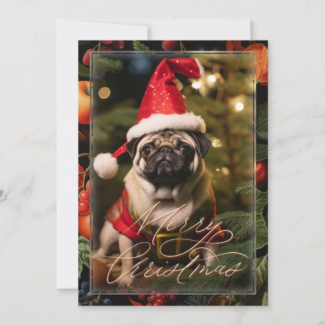 Weihnachts-Mops Elf Einladung (Vorderseite)