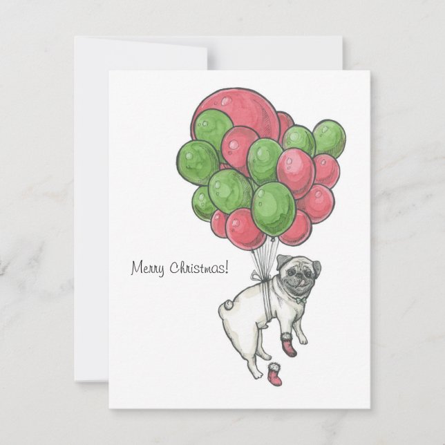 Weihnachts-Mops Feiertagskarte (Vorderseite)