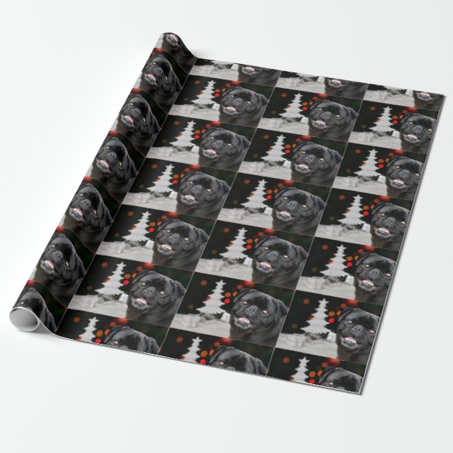 Weihnachts-Mops Geschenkpapier (Ungerollt)