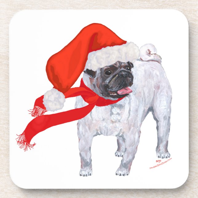 Weihnachts-Mops Getränkeuntersetzer (Vorderseite)