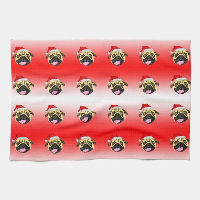 Weihnachts-Mops-Handtuch Geschirrtuch (Horizontal)