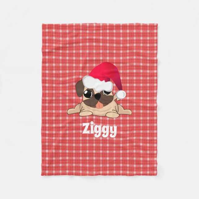 Weihnachts Mops Hund auf Kariertem Fleece Blanket (Vorderseite)