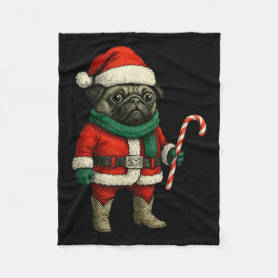 Weihnachts-Mops Hund Funny Xmas Outfit Roter Mops Fleecedecke