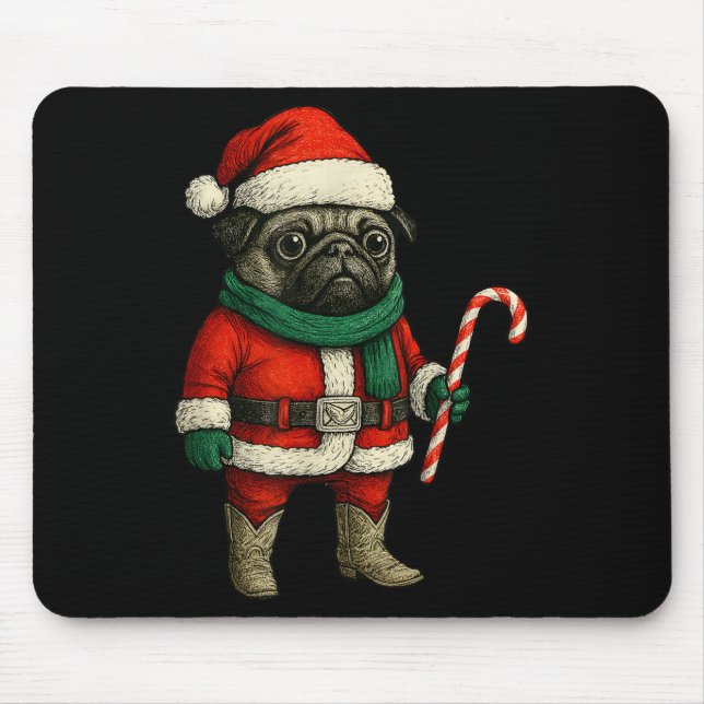 Weihnachts-Mops Hund Funny Xmas Outfit Roter Mops  Mousepad (Vorne)