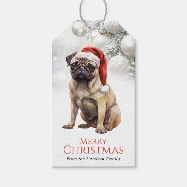 Weihnachts-Mops-Hund-Geschenkanhänger Geschenkanhänger (Vorderseite)