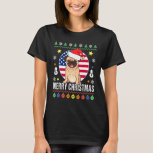 Weihnachts-Mops-Hund Lustiger Weihnachtsmannhut Pa T-Shirt