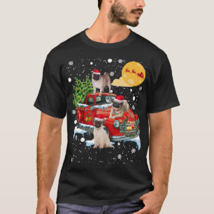 Weihnachts Mops Hund mit Vintagem rotem LKW Funny T-Shirt